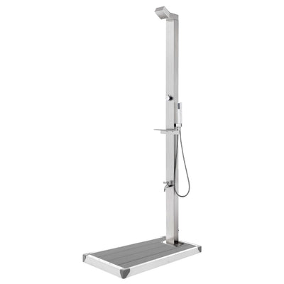 Douche extérieure vidaxl avec base grise de 225 cm en acier inoxydable