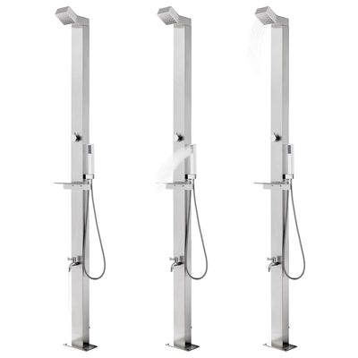 Douche extérieure vidaxl avec base grise de 225 cm en acier inoxydable