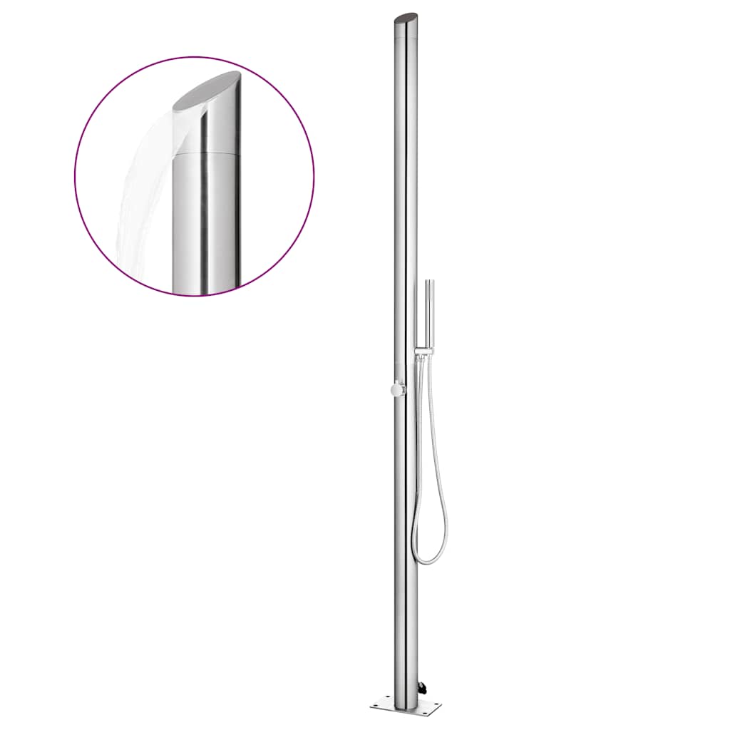 Douche extérieure Vidaxl avec base brune 225 cm en acier inoxydable