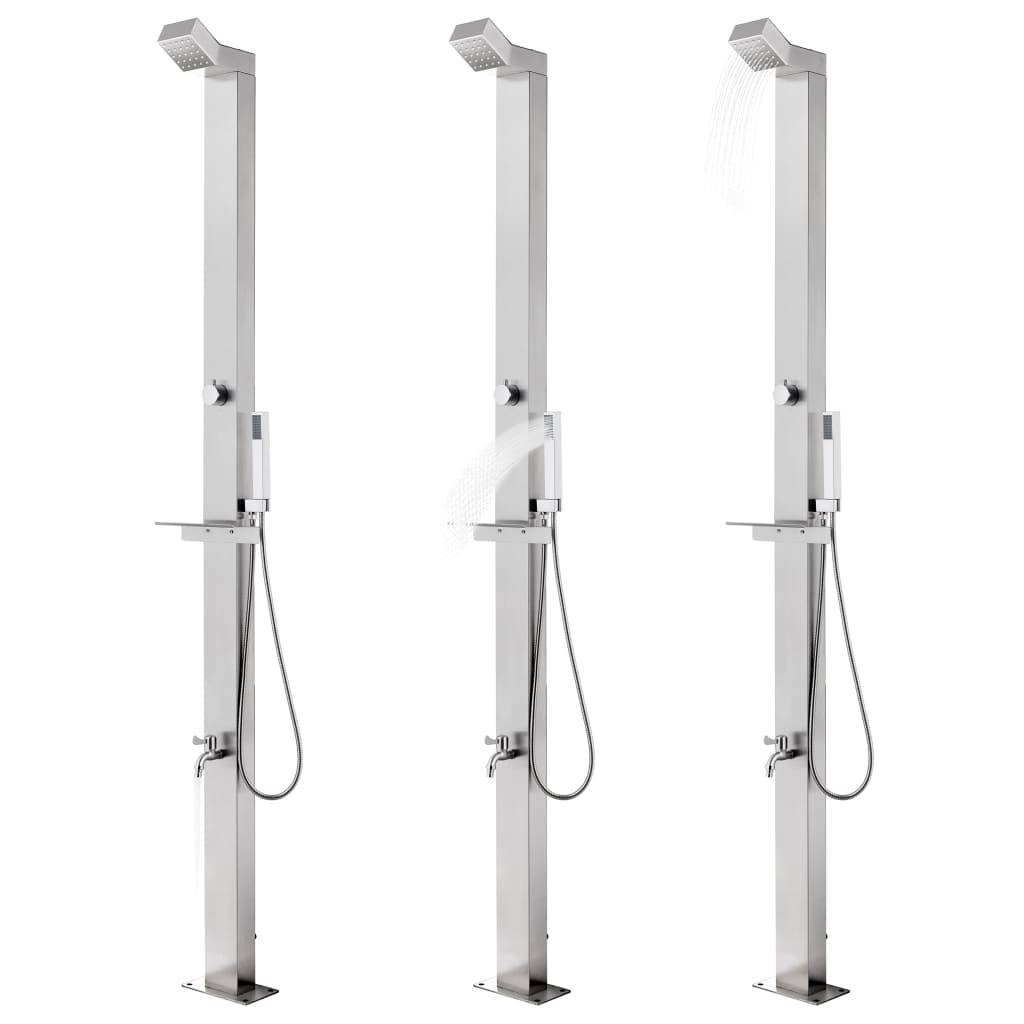 Douche extérieure vidaxl avec base grise de 225 cm en acier inoxydable