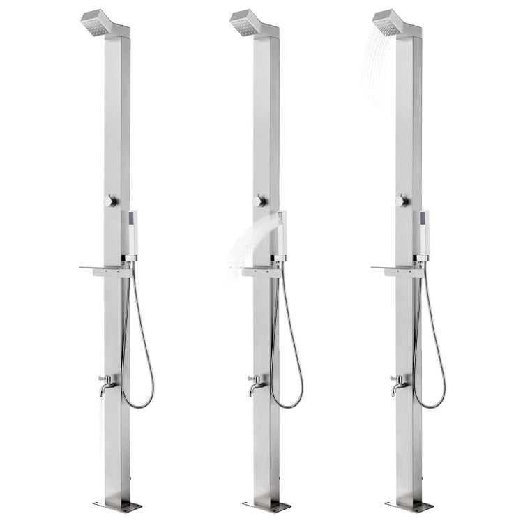 Douche extérieure vidaxl avec base grise de 225 cm en acier inoxydable