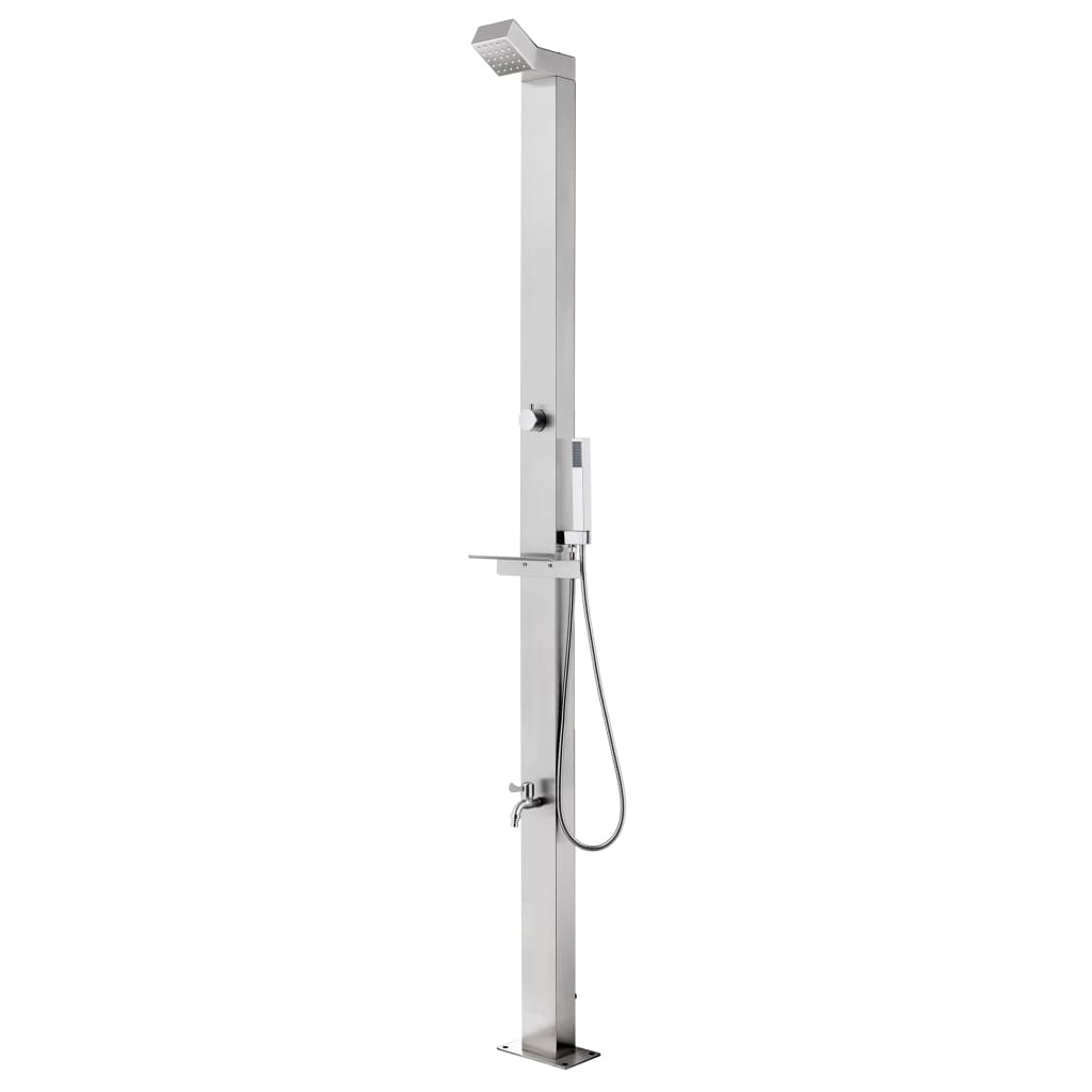Douche extérieure vidaxl avec base grise de 225 cm en acier inoxydable