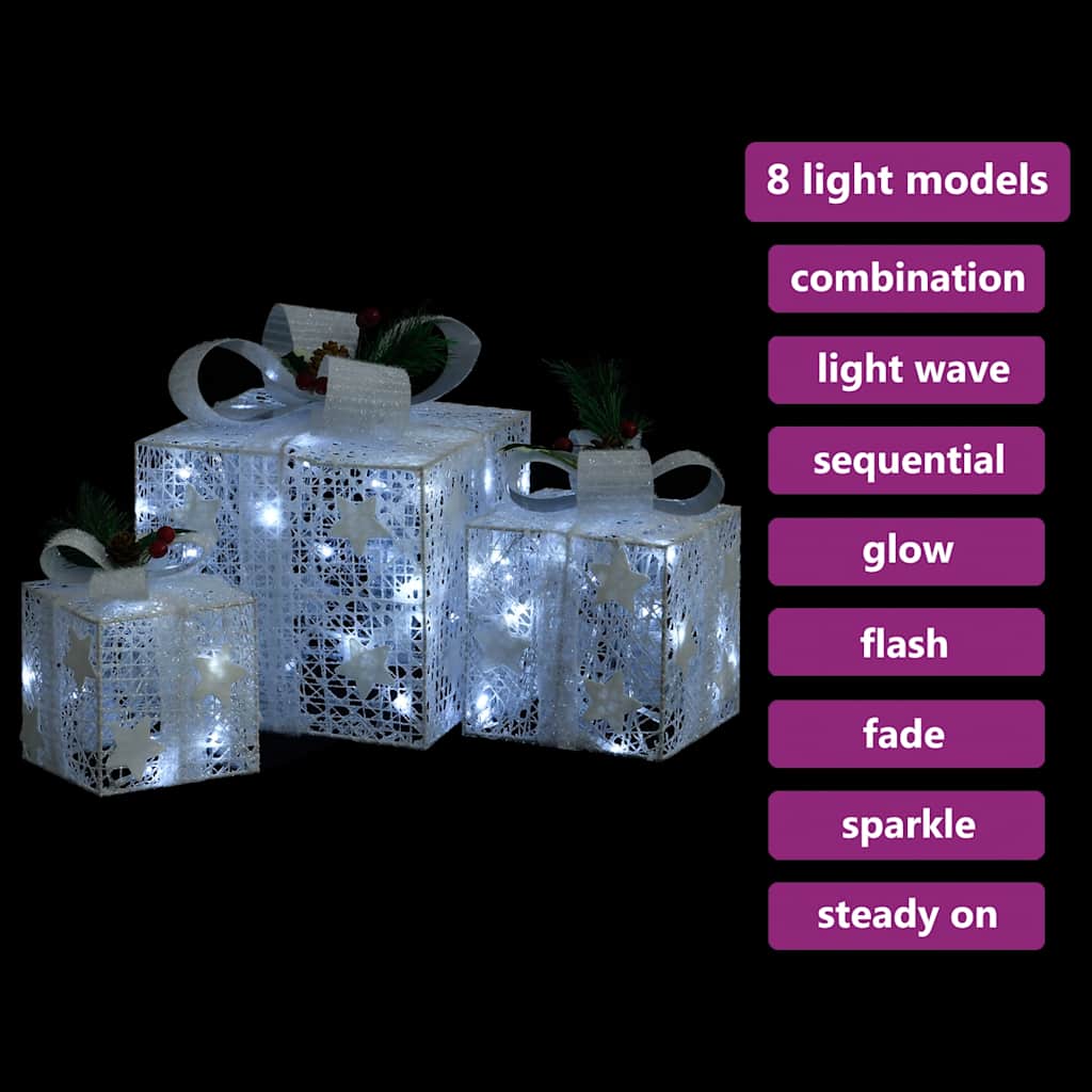 Vidaxl Christmas Decoration Boîtes-cadeaux 3 PCS à l'intérieur à l'extérieur du blanc