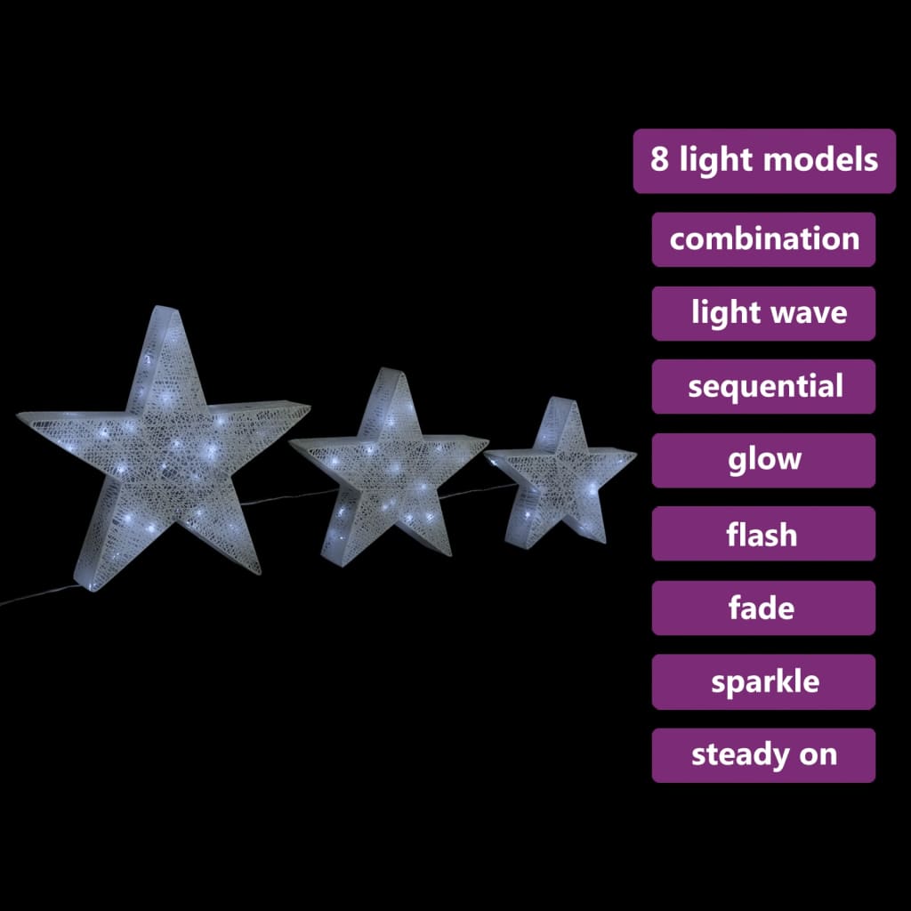 Vidaxl Christmas Decoration Stars 3 ST LED à l'extérieur à l'intérieur de Mesh White