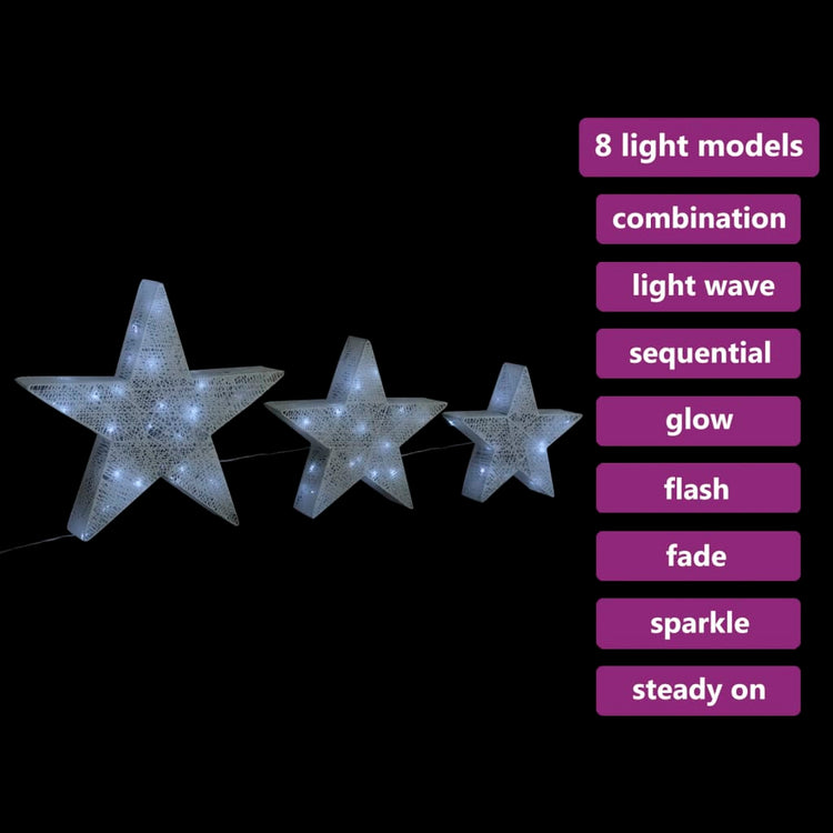 Vidaxl Christmas Decoration Stars 3 ST LED à l'extérieur à l'intérieur de Mesh White