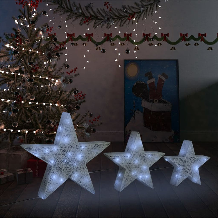 Vidaxl Christmas Decoration Stars 3 ST LED à l'extérieur à l'intérieur de Mesh White