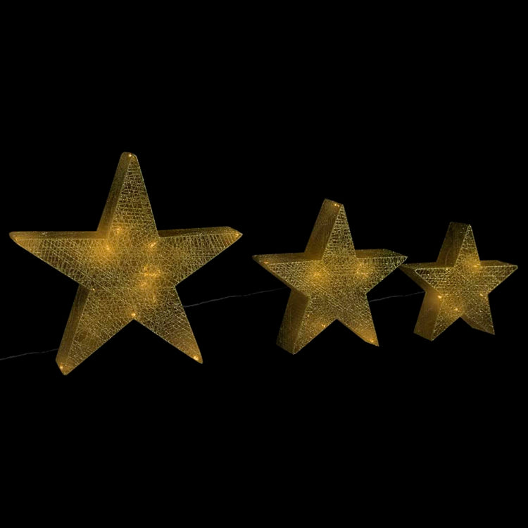 Vidaxl Christmas Decoration Stars 3 ST LED à l'extérieur à l'intérieur de Mesh Gold colored