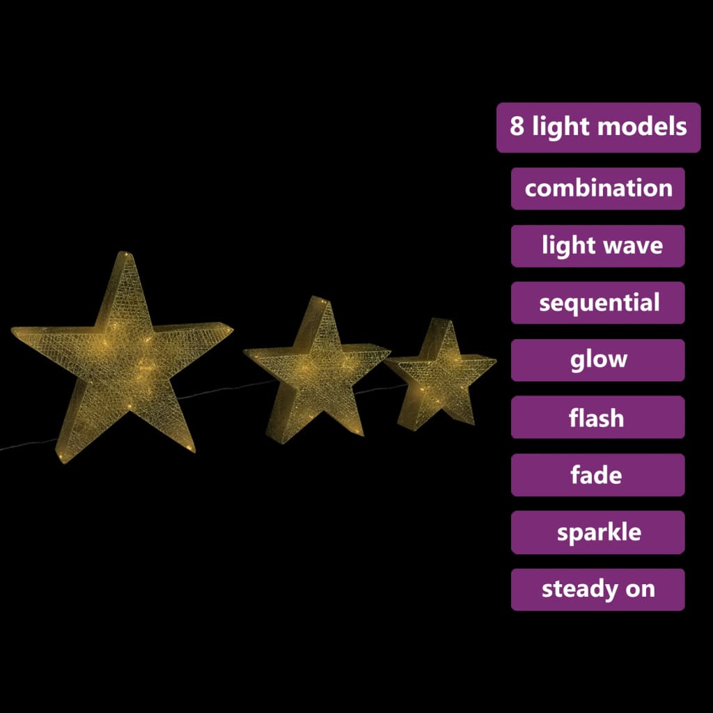 Vidaxl Christmas Decoration Stars 3 ST LED à l'extérieur à l'intérieur de Mesh Gold colored