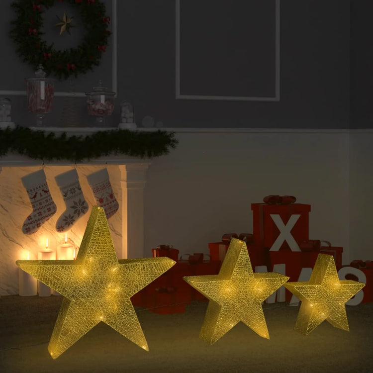 Vidaxl Christmas Decoration Stars 3 ST LED à l'extérieur à l'intérieur de Mesh Gold colored
