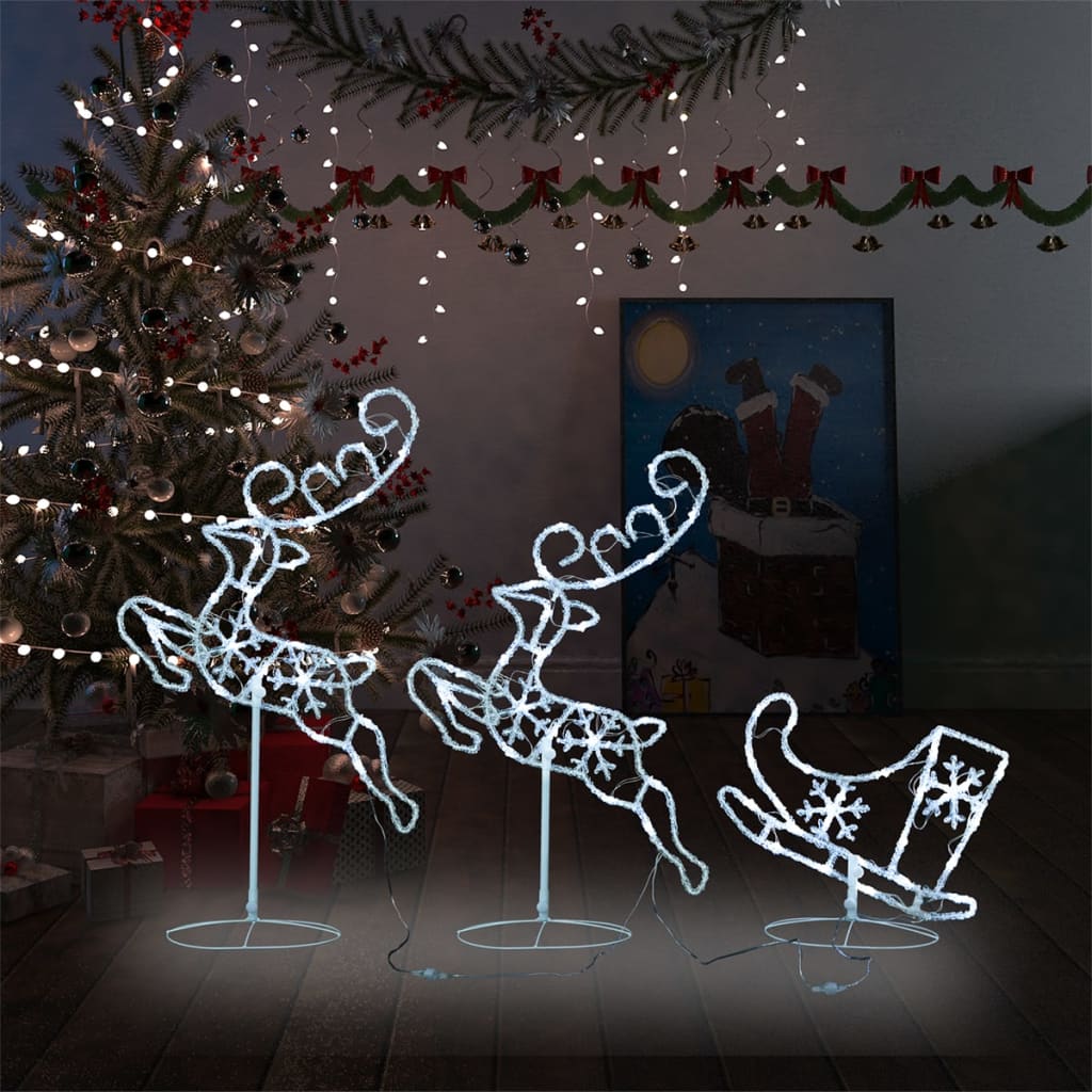 Vidaxl Christmas Decoration Reindeer and Sled 260x21x87 cm acrylique froid blanc