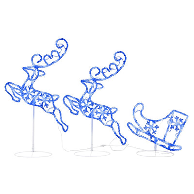 Vidaxl Christmas Decoration Reindeer and Sled 260x21x87cm Bleu acrylique