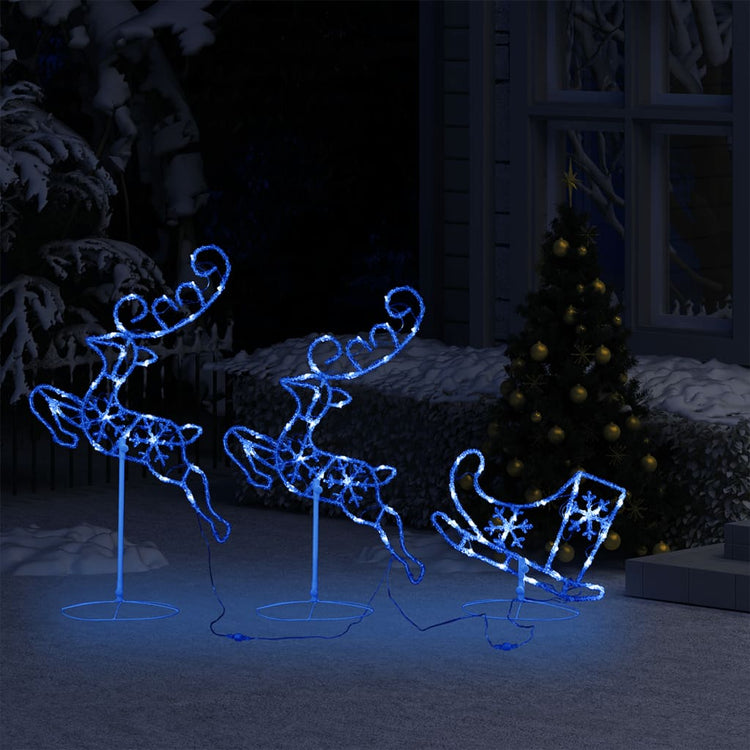 Vidaxl Christmas Decoration Reindeer and Sled 260x21x87cm Bleu acrylique