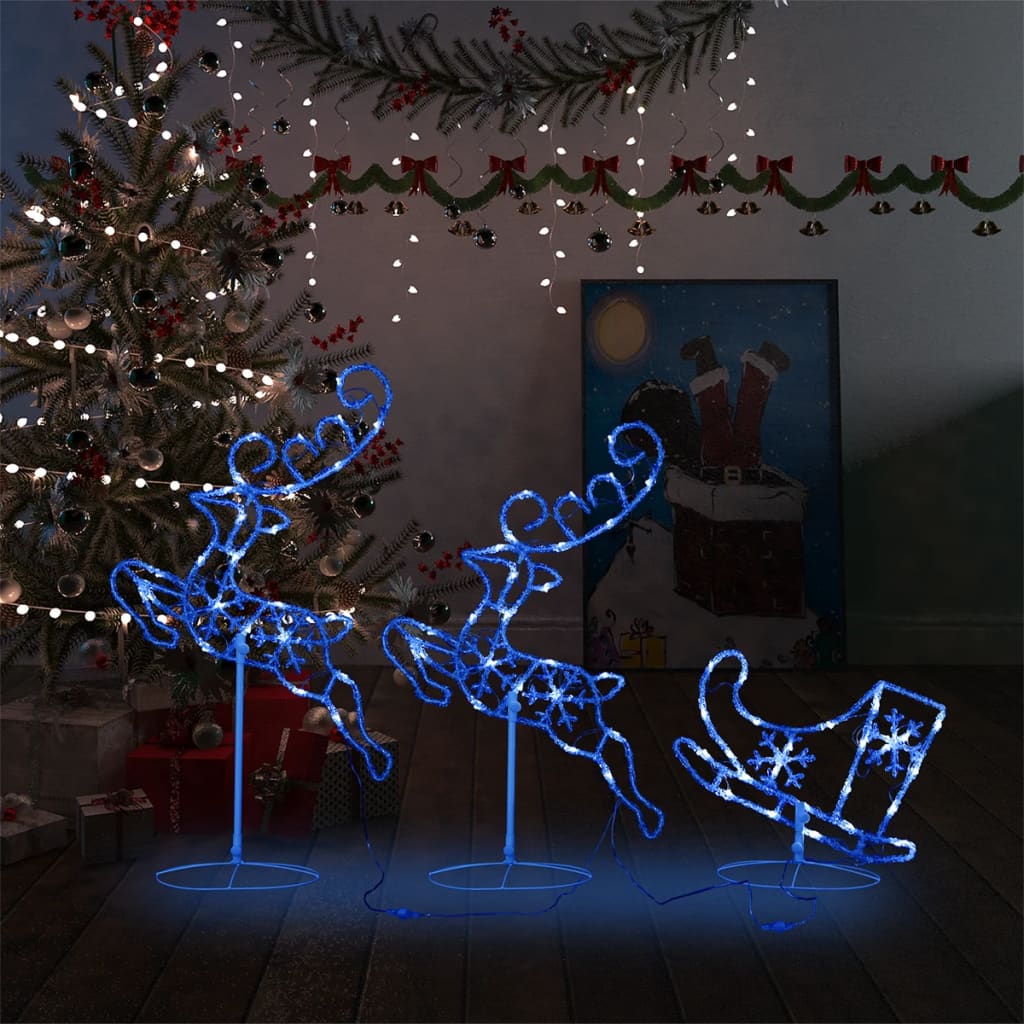 Vidaxl Christmas Decoration Reindeer and Sled 260x21x87cm Bleu acrylique