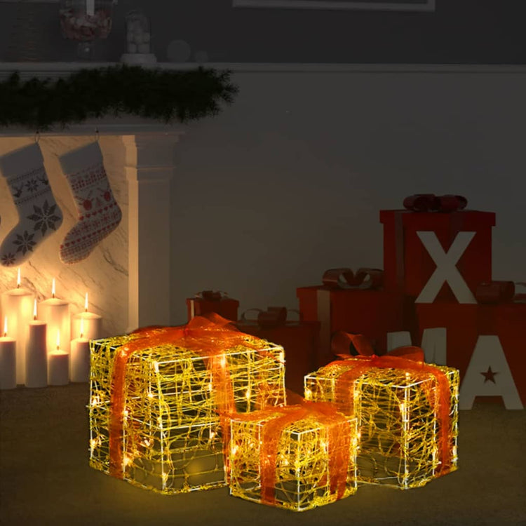 Boîtes-cadeaux d'éclairage de Noël Vidaxl 3 St acrylique décoratif blanc chaud blanc