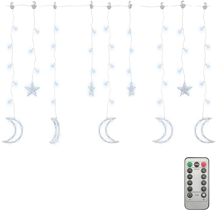 Vidaxl Light Garland Star and Moon Remote Control 138 LEDS Blanc froid