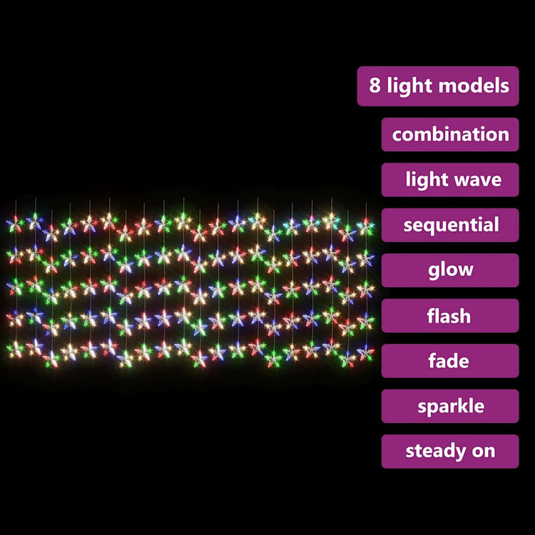 Étoiles de rideau de cordon lumineuses vidaxl avec 500 LED 8 fonctions multi-colorants