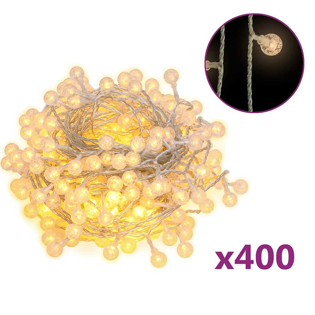 Cordon lumineux vidaxl avec 400 LED 8 fonctions chaudes blanc 40 m