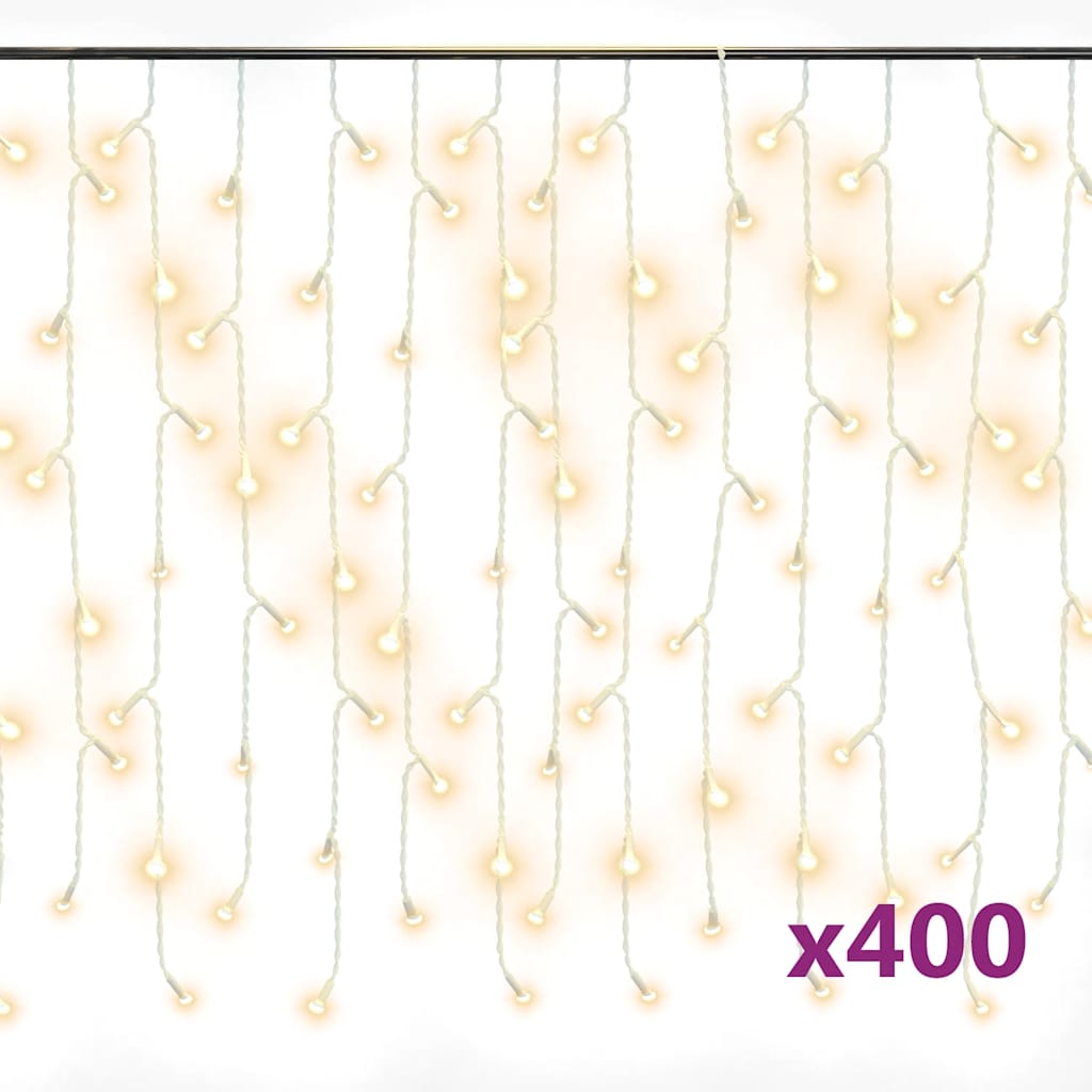 Rideau lumineux vidaxl avec 400 LED et 8 fonctions 10 m blanc chaud