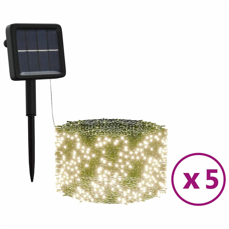 Vidaxl 5 st élingue légère avec 200 LEDS solaires à l'intérieur du blanc chaud à l'extérieur