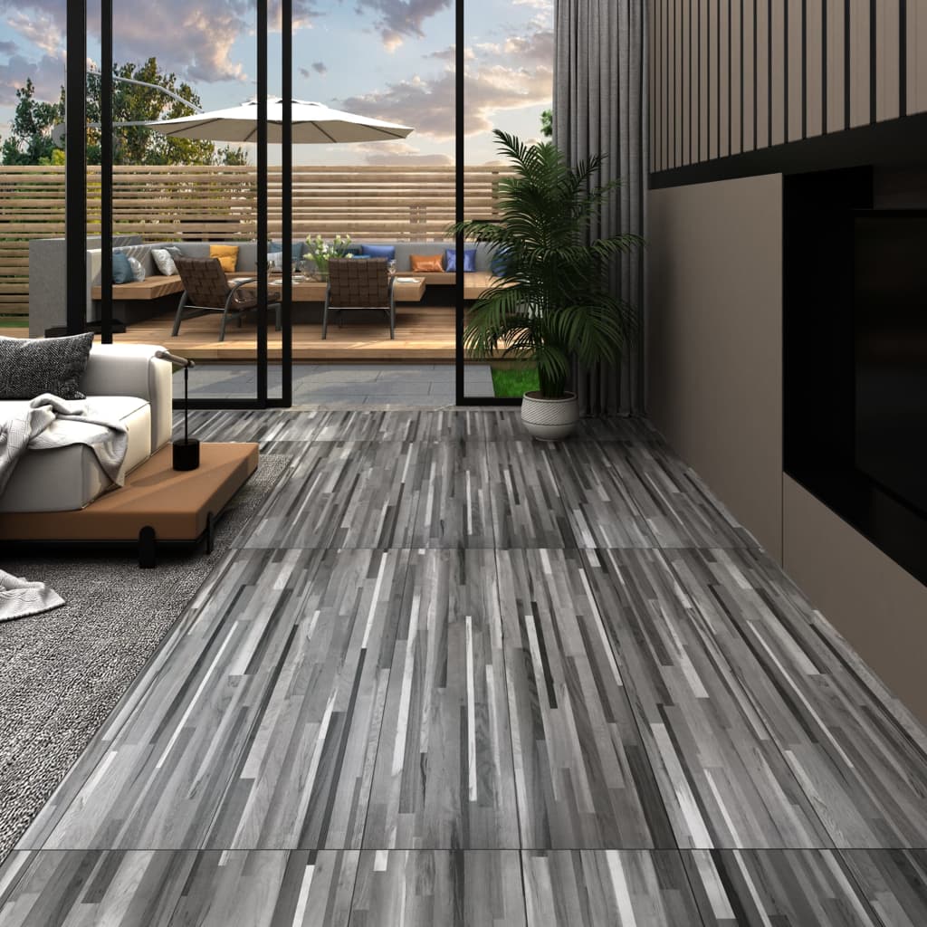 Planches de plancher vidaxl auto-adhésives 5,21 m² 2 mm en PVC gris rayé