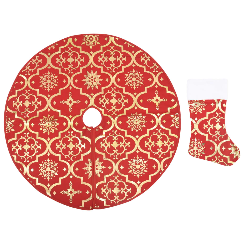 Vidaxl Jupe d'arbre de Noël luxe avec chaussette 122 cm tissu rouge