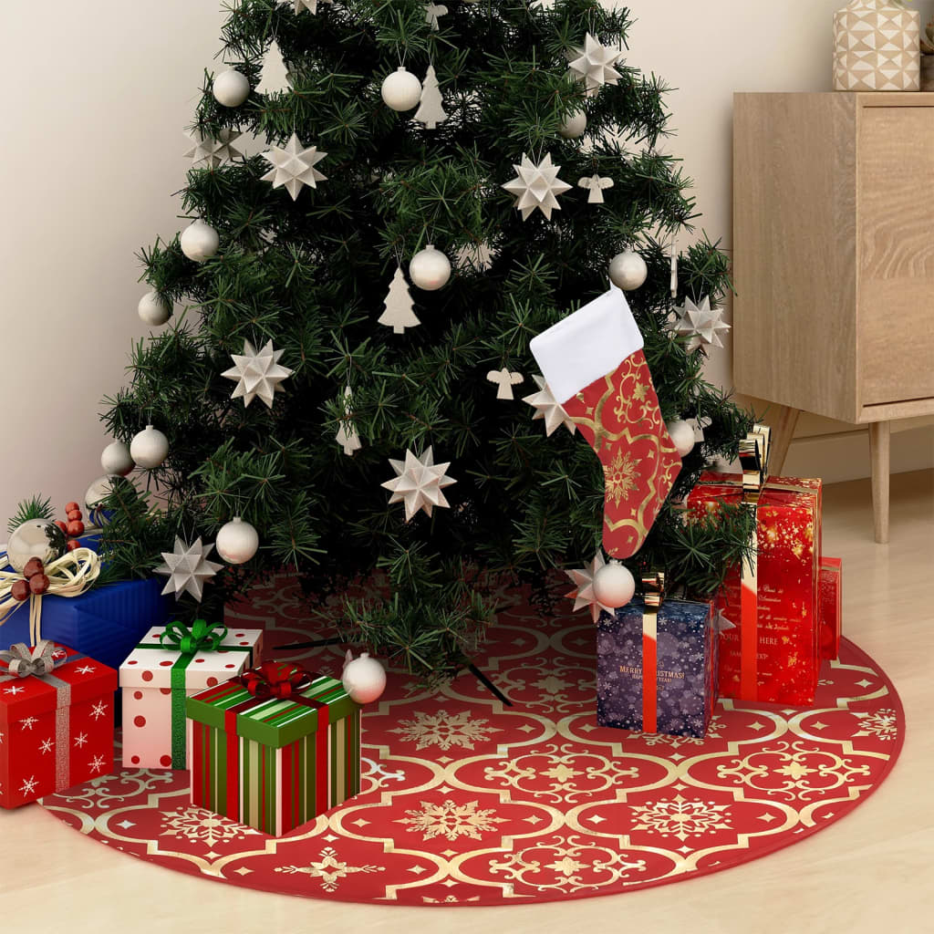 Vidaxl Jupe d'arbre de Noël luxe avec chaussette 122 cm tissu rouge