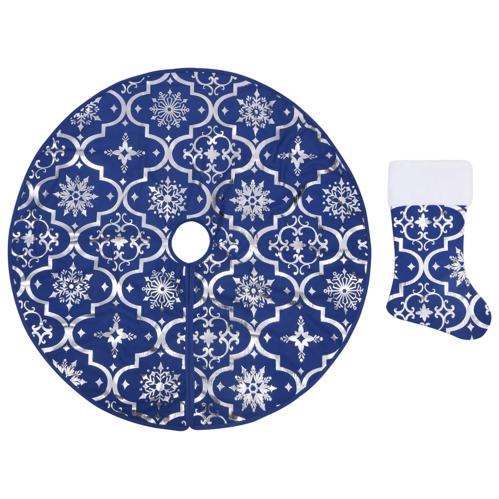 Vidaxl Jupe d'arbre de Noël luxe avec chaussette 90 cm tissu bleu