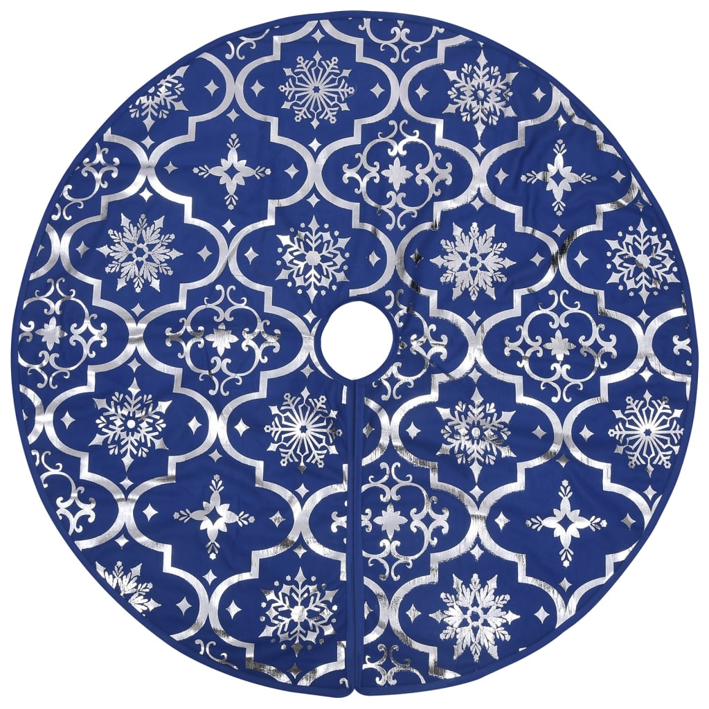 Vidaxl Jupe d'arbre de Noël luxe avec chaussette 90 cm tissu bleu