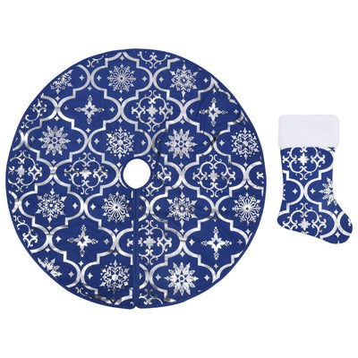 Vidaxl Jupe d'arbre de Noël luxe avec chaussette 150 cm tissu bleu