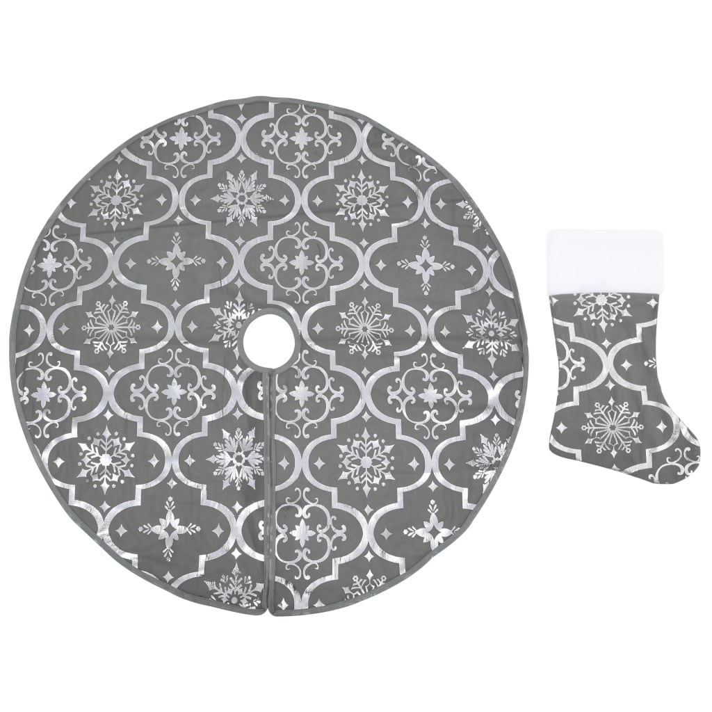 Vidaxl Jupe d'arbre de Noël luxe avec chaussette 90 cm tissu gris