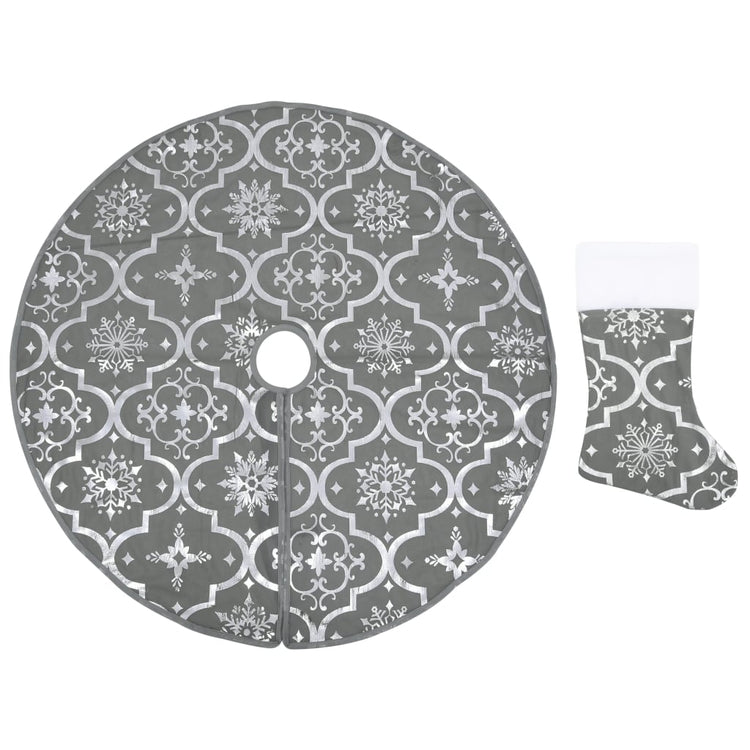 Vidaxl Jupe d'arbre de Noël luxe avec chaussette 90 cm tissu gris