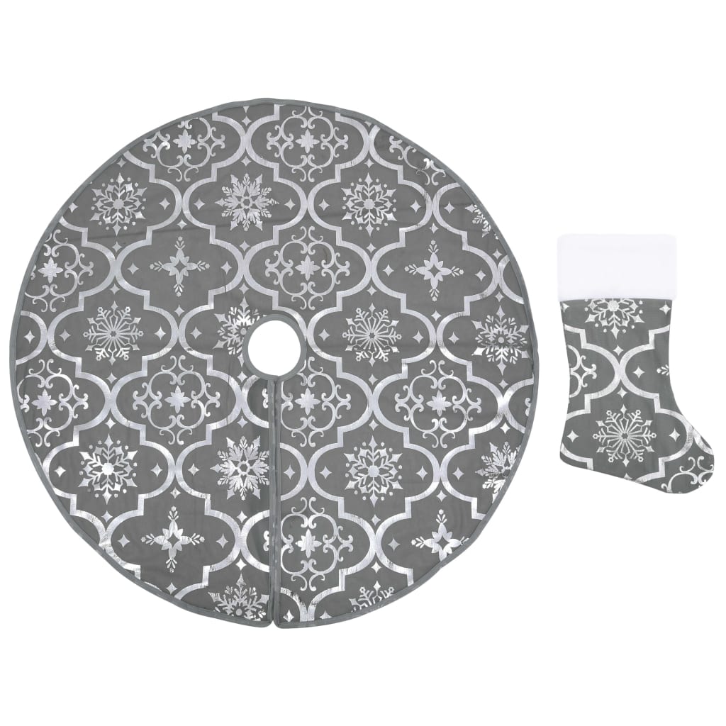 Vidaxl Jupe d'arbre de Noël luxe avec chaussette 122 cm tissu gris