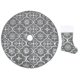 Vidaxl Jupe d'arbre de Noël luxe avec chaussette 122 cm tissu gris - afbeelding 2