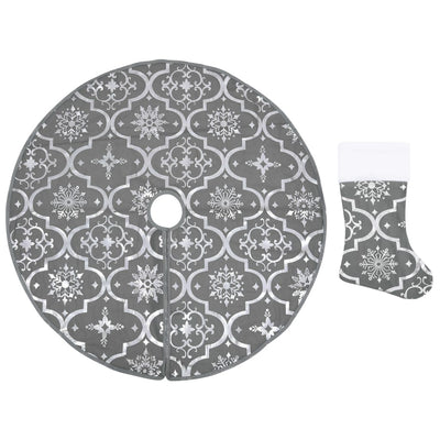 Vidaxl Jupe d'arbre de Noël luxe avec chaussette 122 cm tissu gris