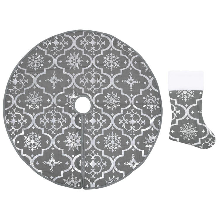 Vidaxl Jupe d'arbre de Noël luxe avec chaussette 150 cm tissu gris