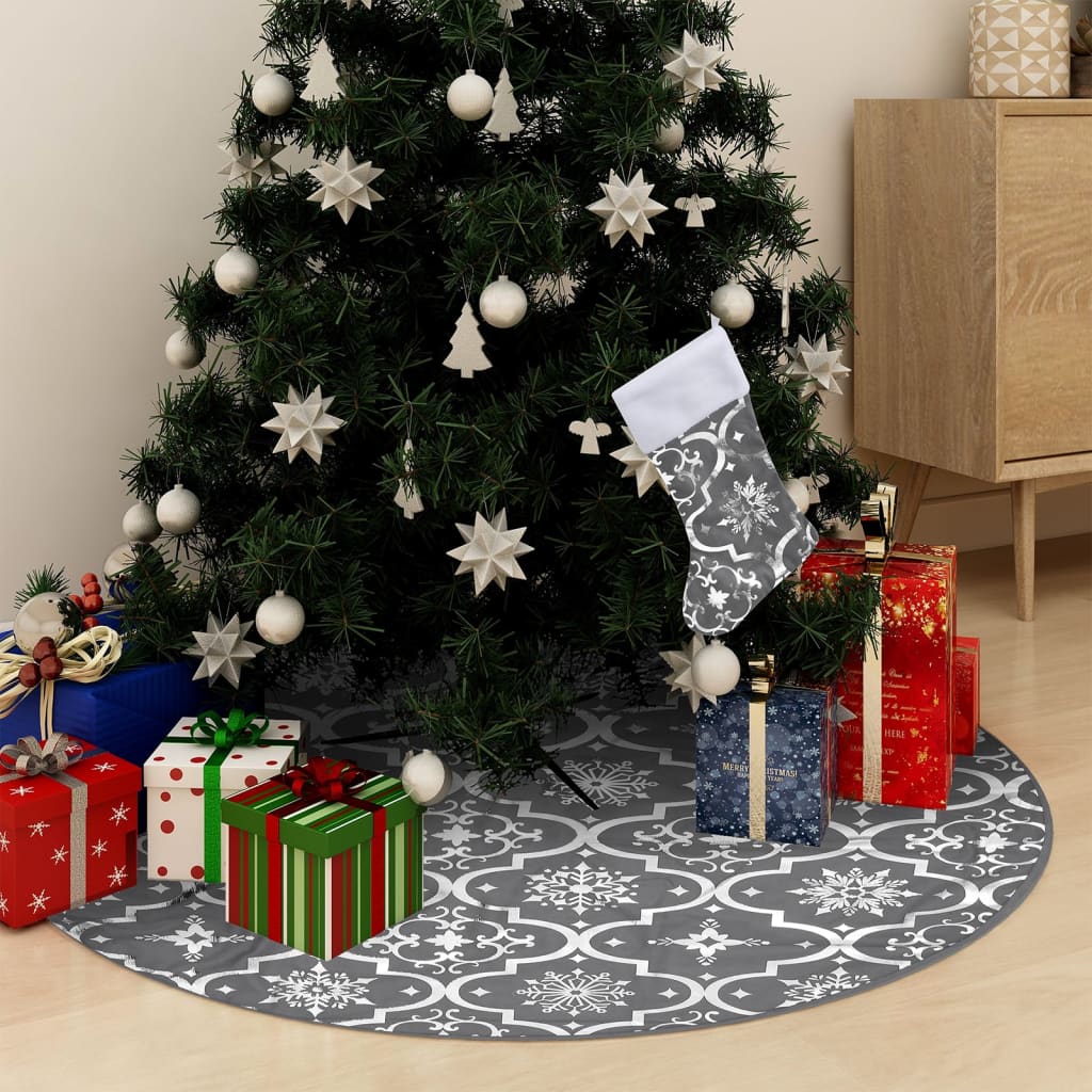 Vidaxl Jupe d'arbre de Noël luxe avec chaussette 150 cm tissu gris