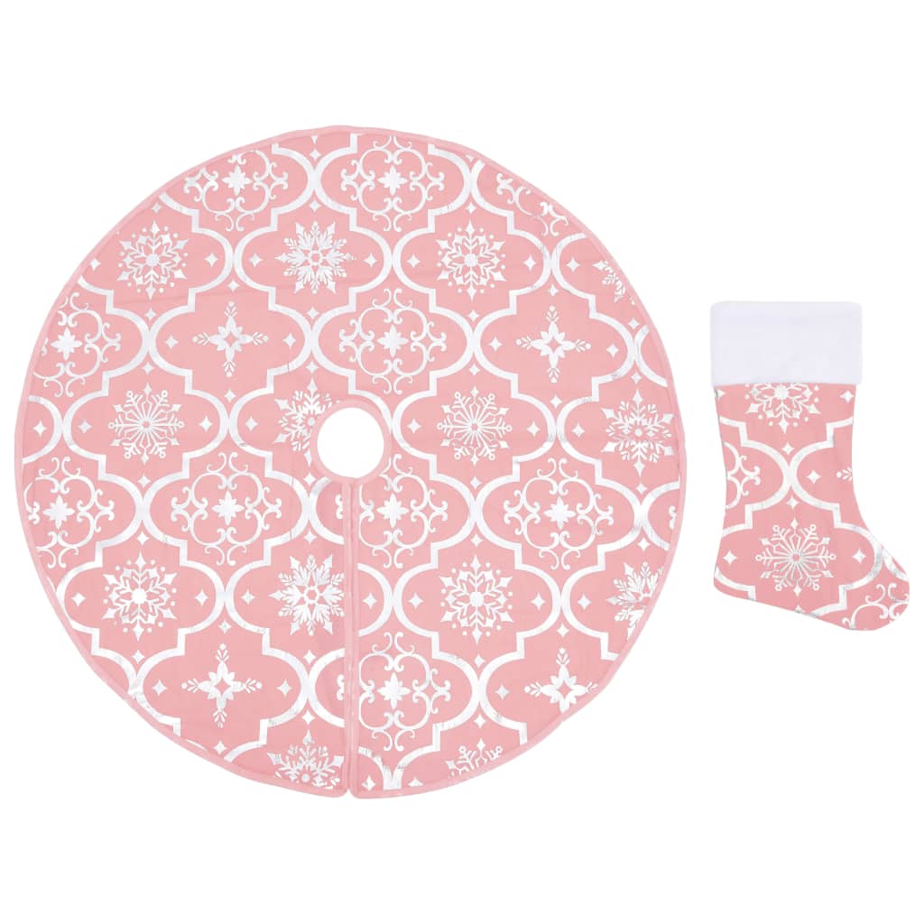 Vidaxl Jupe d'arbre de Noël luxe avec chaussette 122 cm tissu rose