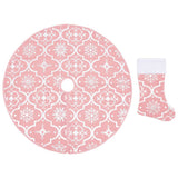 Vidaxl Jupe d'arbre de Noël luxe avec chaussette 150 cm tissu rose - afbeelding 2