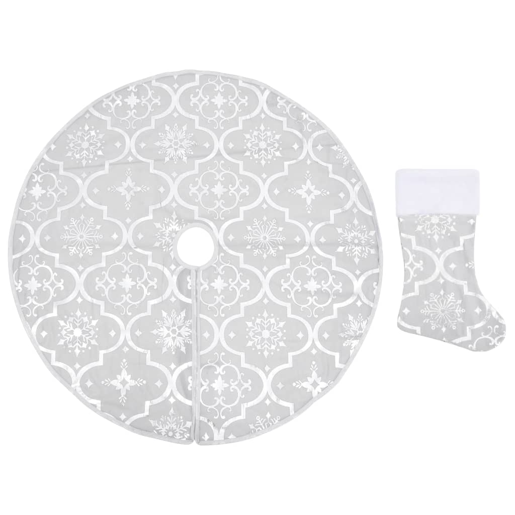 Vidaxl Jupe d'arbre de Noël luxe avec chaussette 90 cm tissu blanc