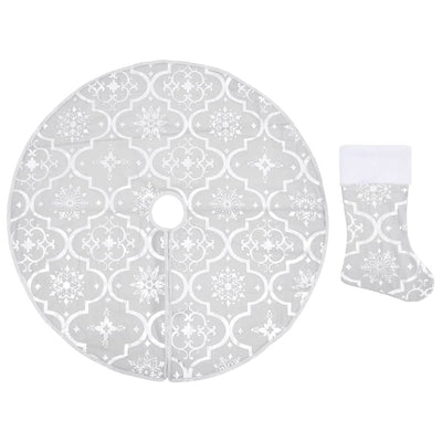 Vidaxl Jupe d'arbre de Noël luxe avec chaussette 90 cm tissu blanc