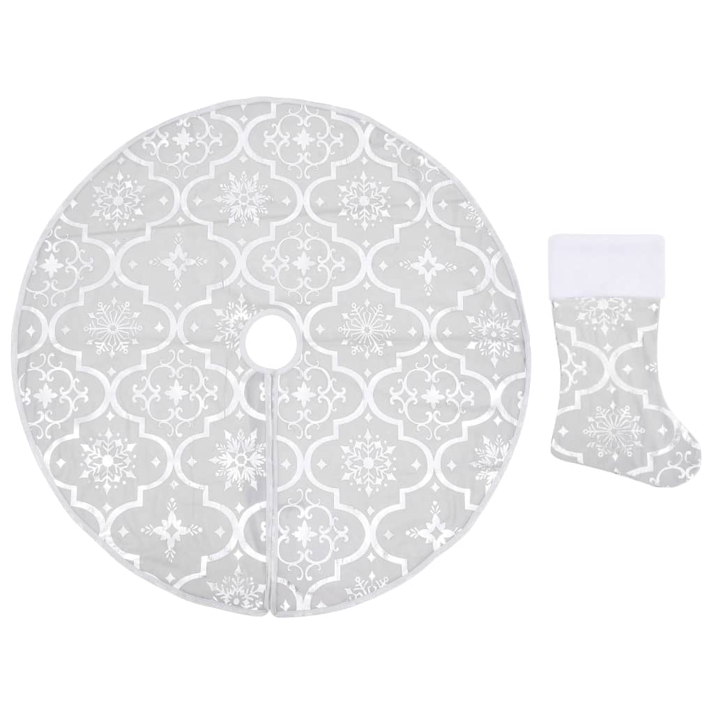 Vidaxl Jupe d'arbre de Noël luxe avec chaussette 150 cm tissu blanc
