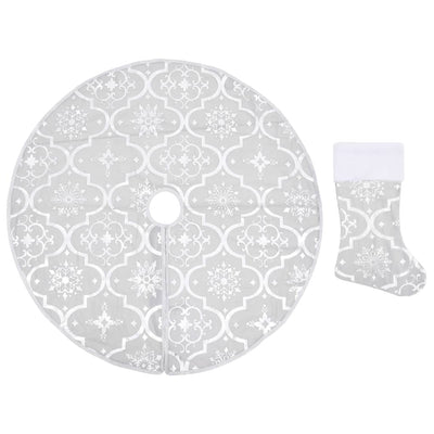 Vidaxl Jupe d'arbre de Noël luxe avec chaussette 150 cm tissu blanc
