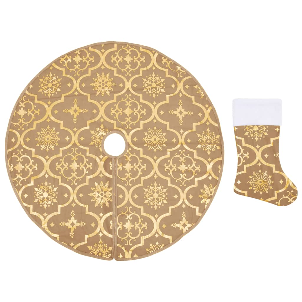 Vidaxl Jupe d'arbre de Noël luxe avec chaussette 150 cm tissu jaune