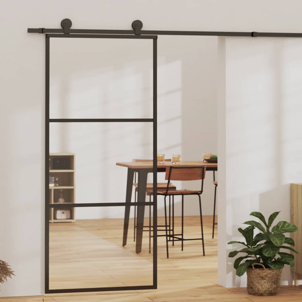 Vidaxx porte coulissante 90x205 cm verre ESG et aluminium noir