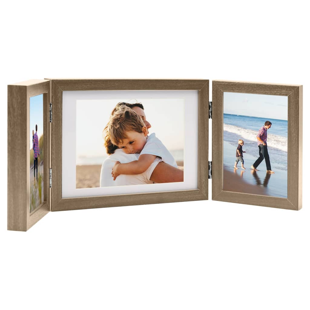 Cadre photo Vidaxl Triptych 22x15 cm + 2x (10x15 cm) marron clair