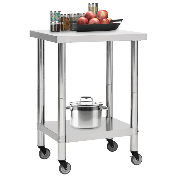 Table de travail de cuisine Vidaxl avec roues 60x30x85 cm en acier inoxydable
