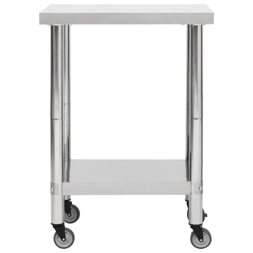 Table de travail de cuisine Vidaxl avec roues 60x30x85 cm en acier inoxydable