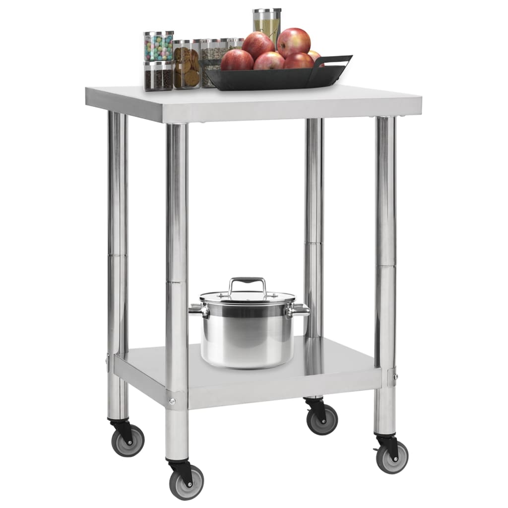 Table de cuisine Vidaxl avec roues 60x45x85 cm en acier inoxydable