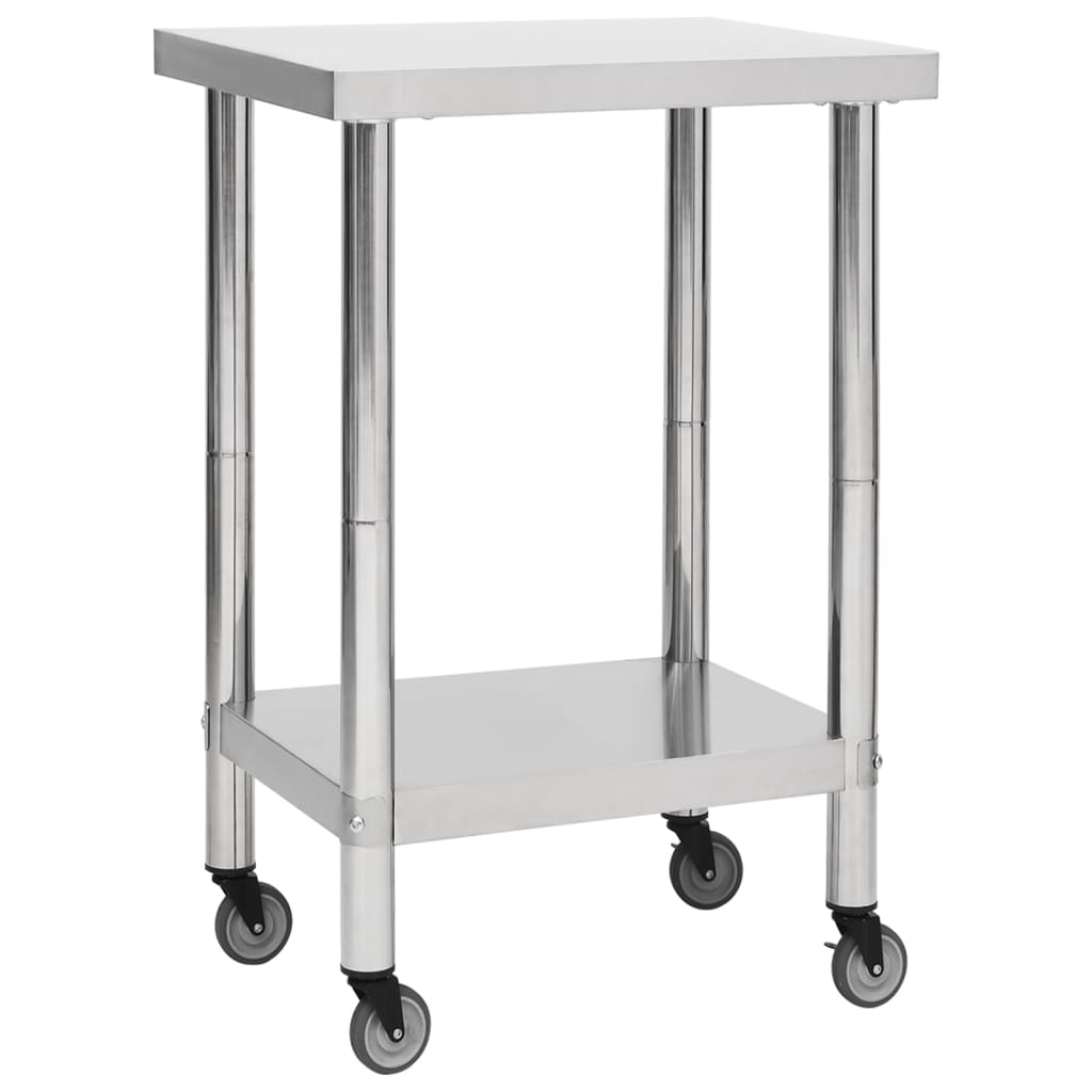 Table de cuisine Vidaxl avec roues 60x60x85 cm en acier inoxydable