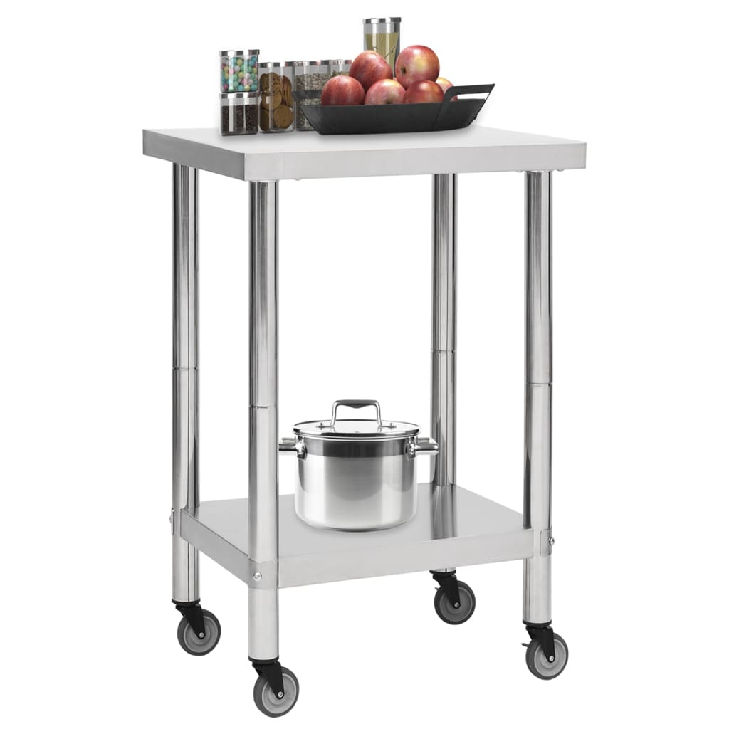 Table de cuisine Vidaxl avec roues 60x60x85 cm en acier inoxydable